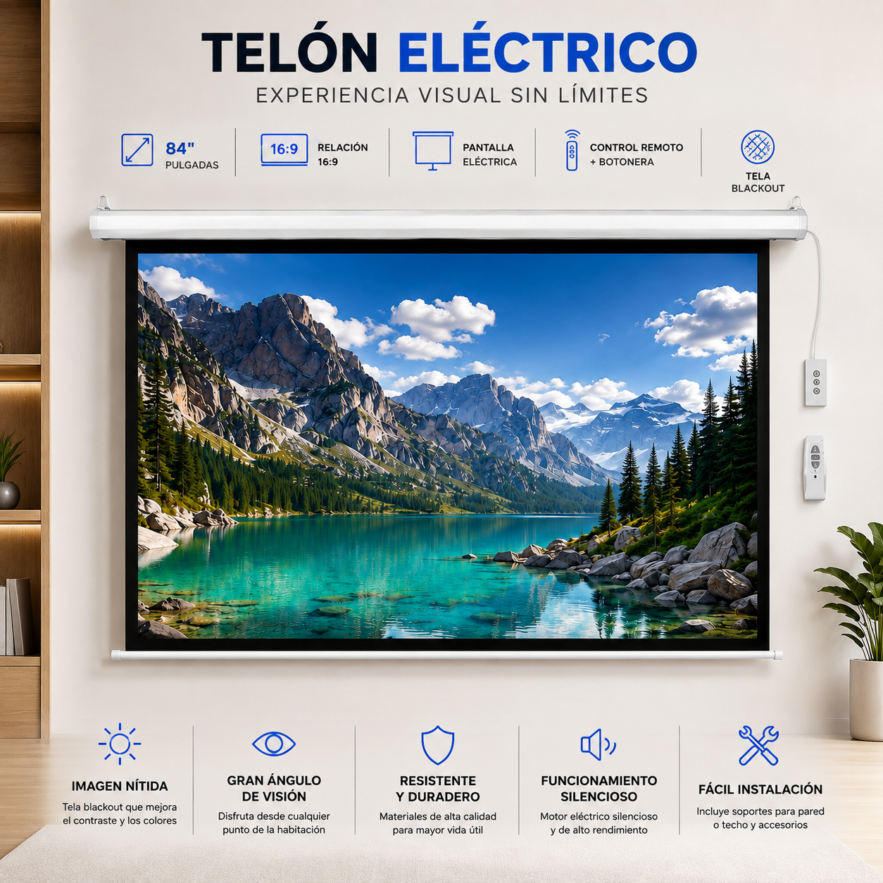 PROYECTOR TELON ELECTRICO 84″ CON CONTROL